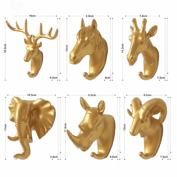 GoldenHome™ – Muurhangers | Gouden Dieren Modellen – Luxe Uitstraling – Makkelijk Bevestigen – Voor Sleutels, Tassen en meer
